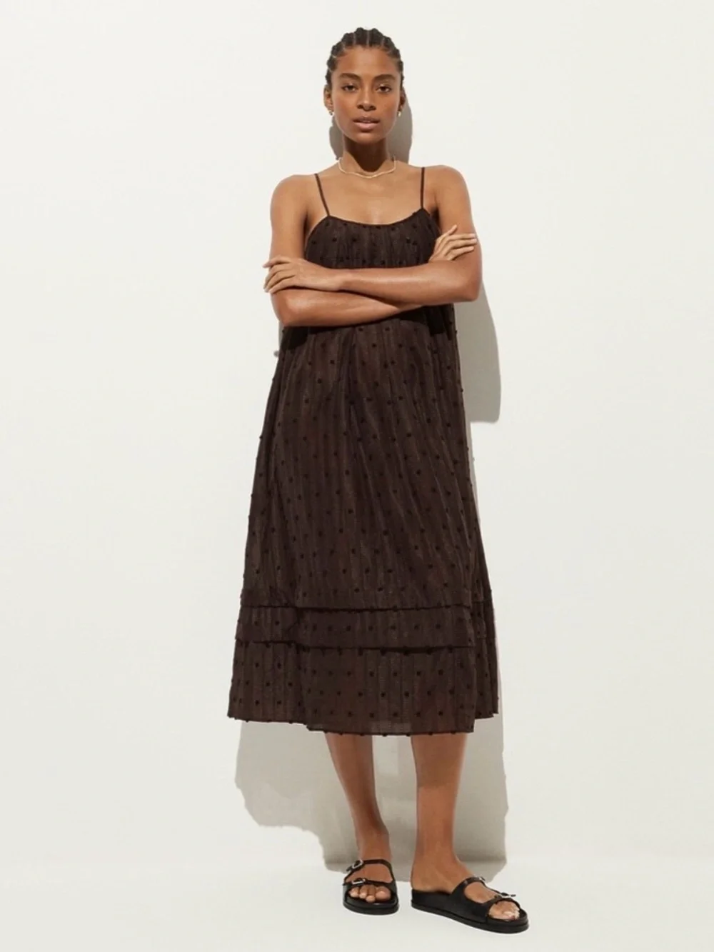 J.Crew NWT size Medium Shift Midi Dress in Textured Dot Inky Espresso Dark Brown